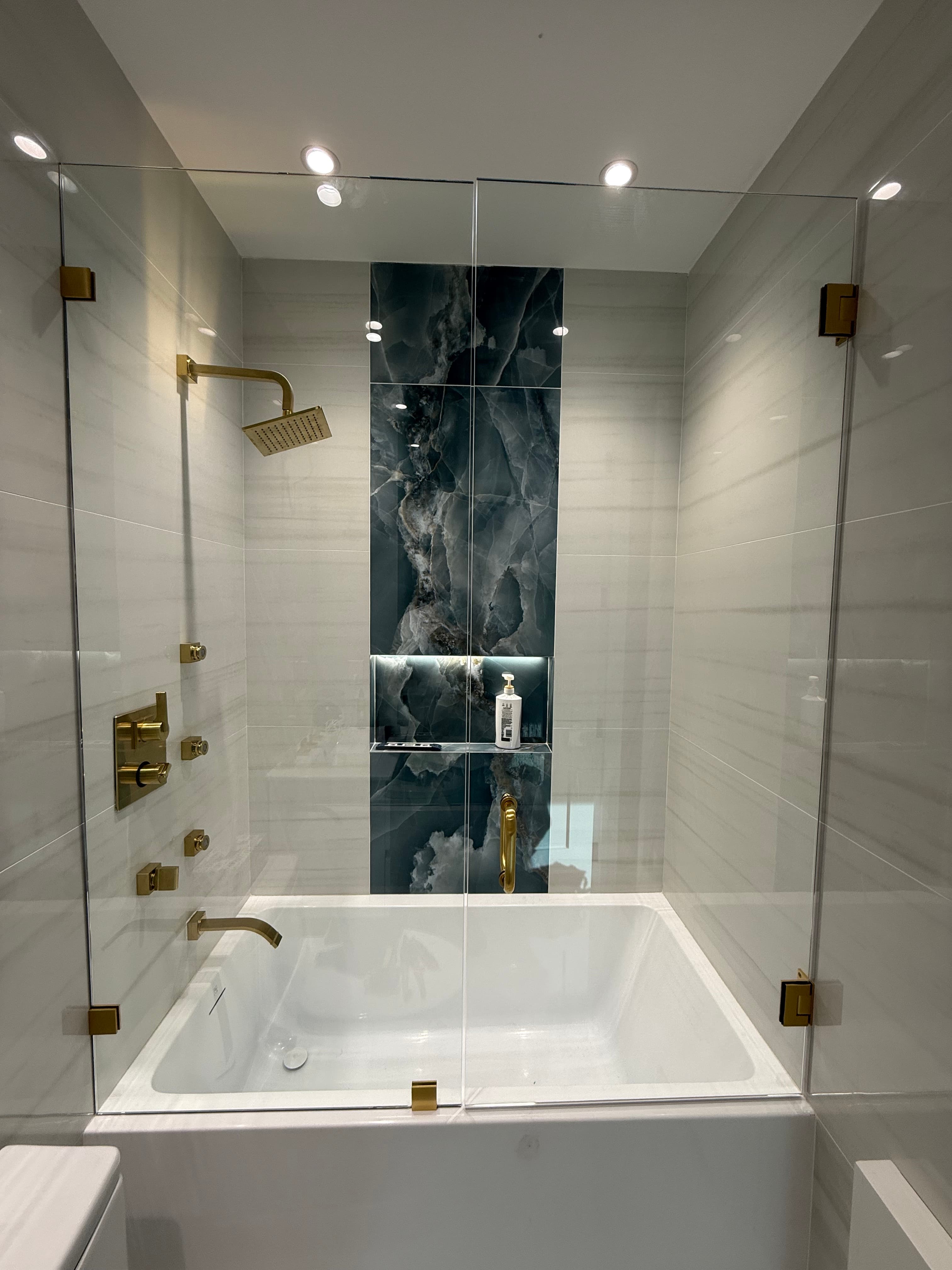 Door + Panel shower door installation in Brooklyn